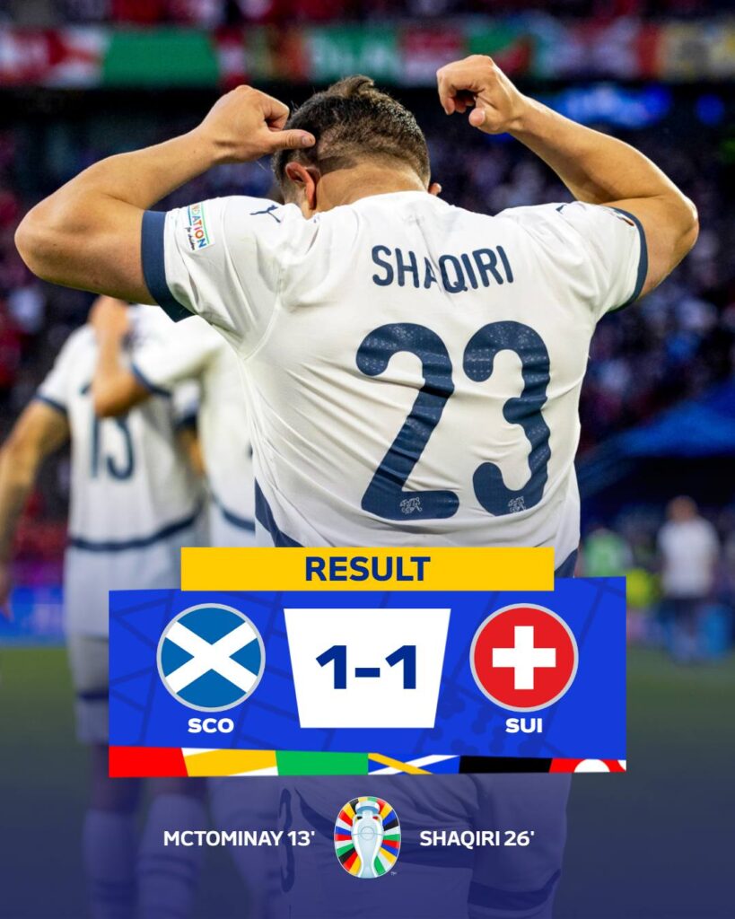 EURO 2024 | Elveţia a făcut un pas spre optimi după remiza cu Scoţia