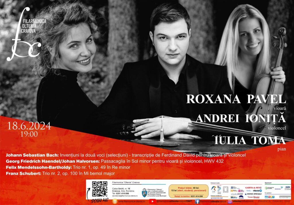 Muzică de cameră: ”De la baroc la romantic” la Filarmonica Oltenia Craiova