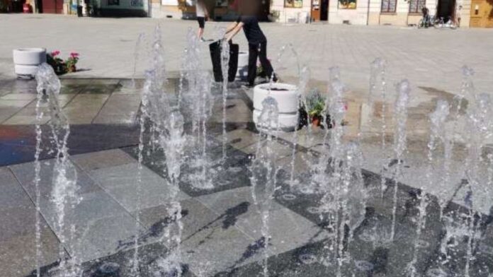 Femeie amendată după ce şi-a spălat covoarașele mașinii într-o fântână arteziană din centrul Aradului