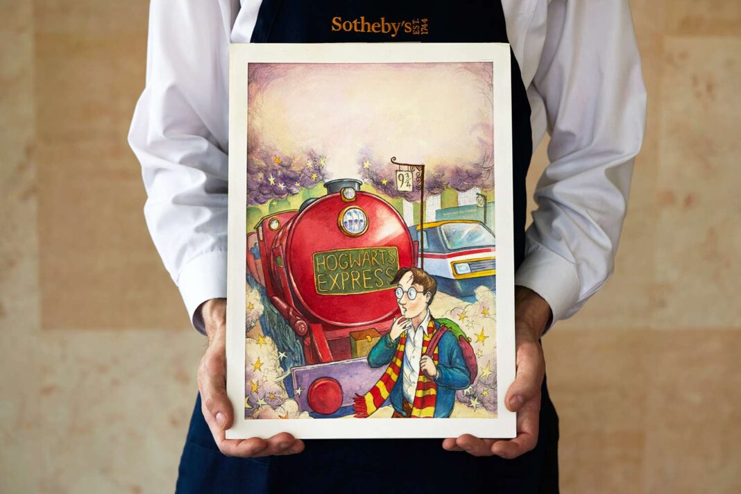 O ilustrație din prima ediţie a cărții Harry Potter, vândută cu aproape două milioane de dolari