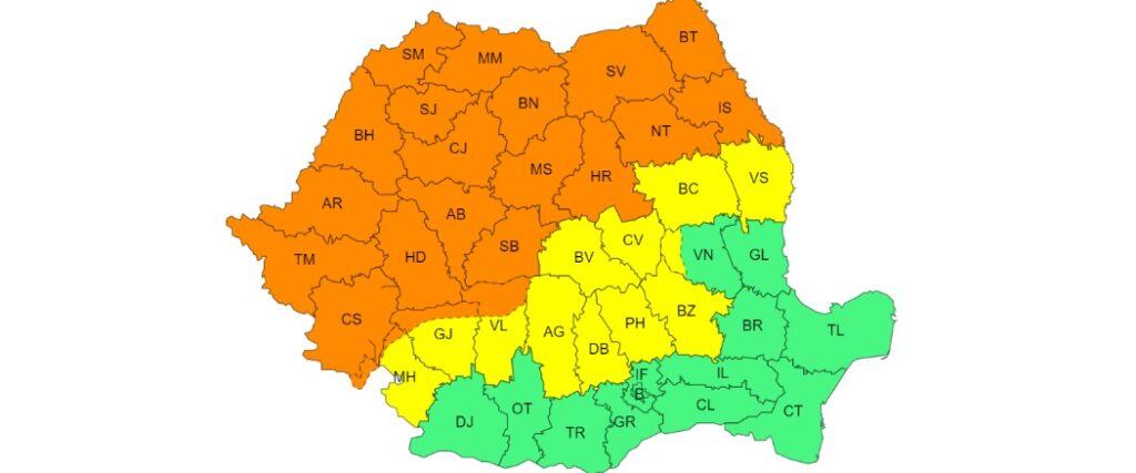Cod galben şi portocaliu de caniculă şi instabilitate