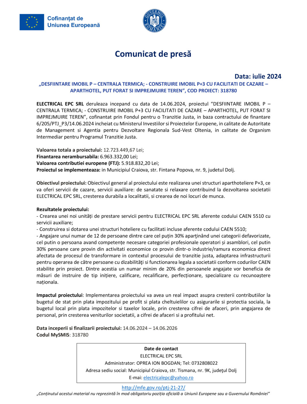 DESFIINTARE IMOBIL P – CENTRALA TERMICA; - CONSTRUIRE IMOBIL P+3 CU FACILITATI DE CAZARE – APARTHOTEL