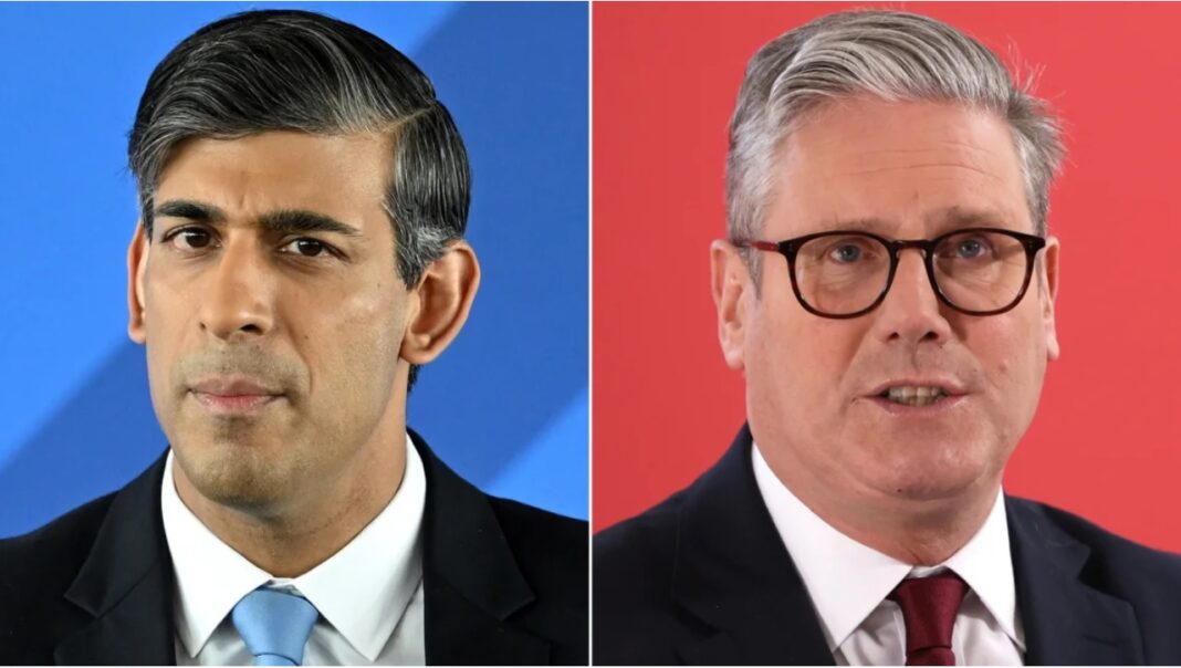 Prim-ministrul conservator Rishi Sunak și liderul laburist Keir Starmer
