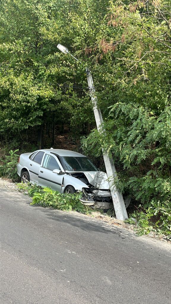 Mehedinți: A intrat cu mașina într-un stâlp de pe marginea drumului