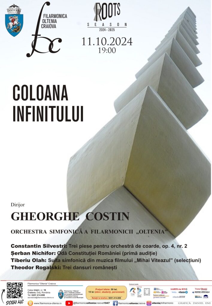 Filarmonica Oltenia Craiova prezintă „Coloana Infinitului“, concert dedicat Muzicii Românești