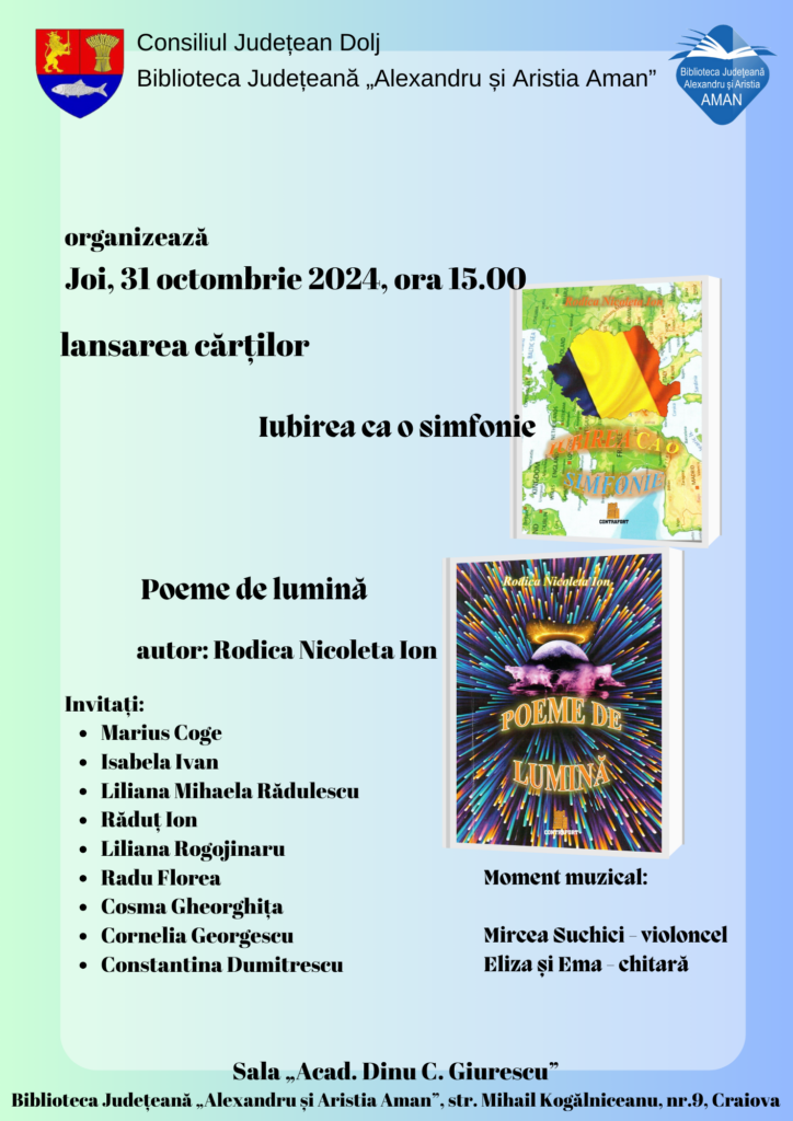 Craiova: Dublă lansare de carte la Biblioteca „Aman“