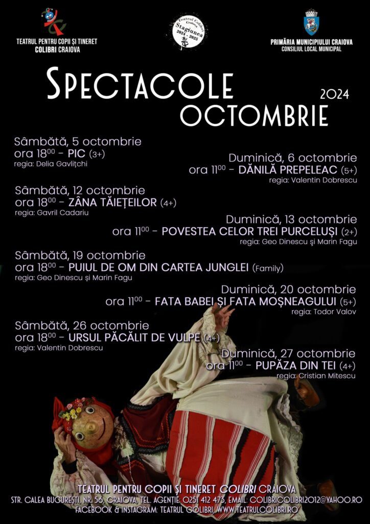 „Zâna Tăiețeilor“ și „Povestea celor trei purceluși“, în week-end la Teatrul Colibri