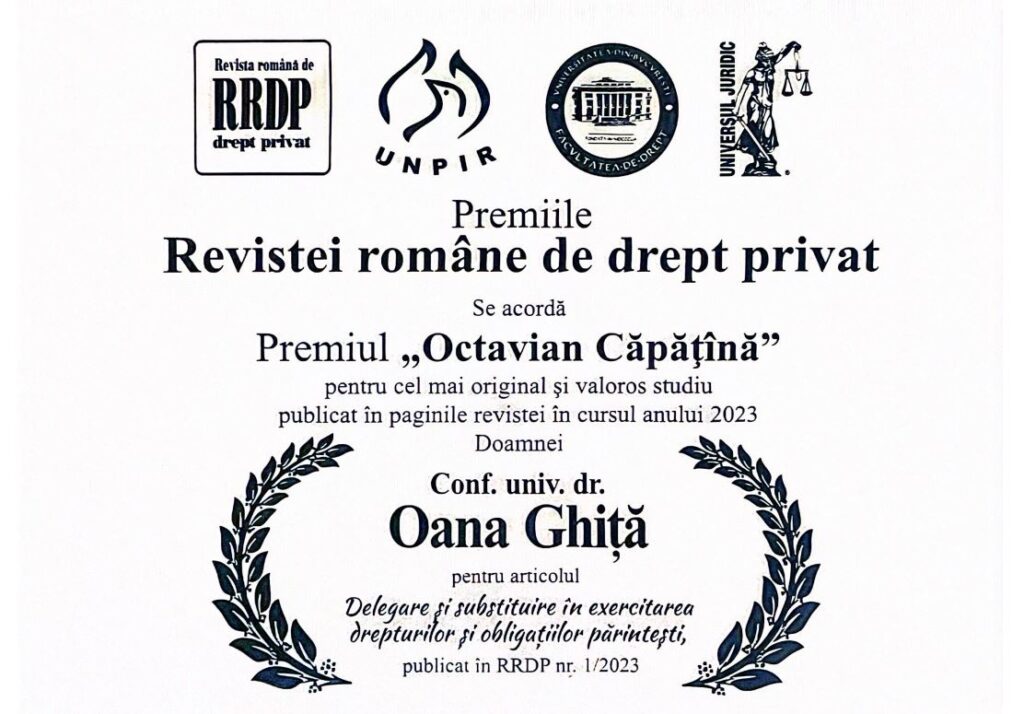 Premiul „Octavian Căpățînă” al  Revistei Române de Drept Privat merge la Craiova