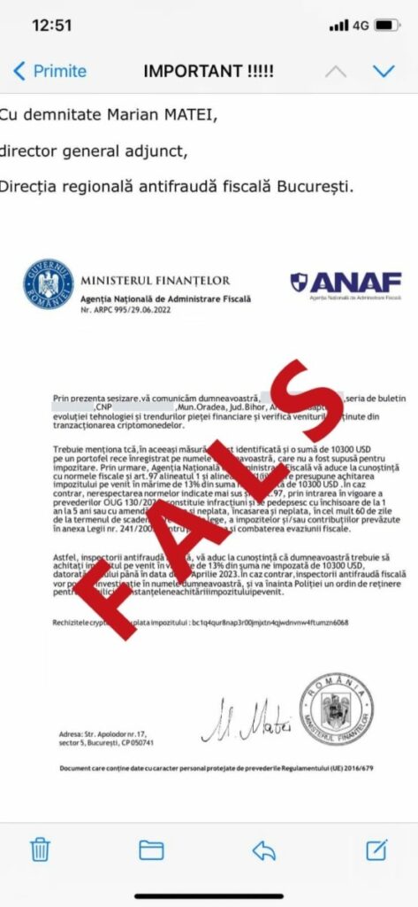 Au reapărut mesajele false transmise în numele ANAF
