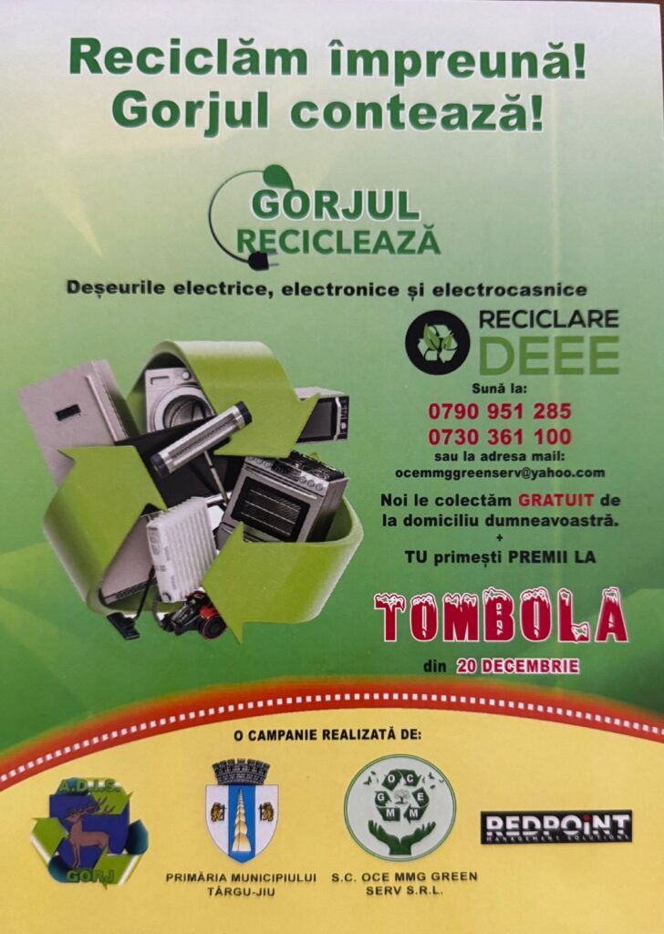 Târgu Jiu: Campanie de reciclare a electrocasnicelor vechi – „Gorjul contează, Gorjul reciclează”