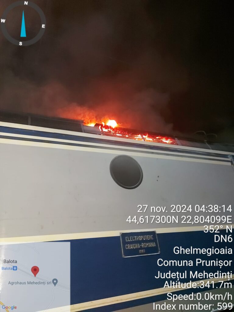 (VIDEO) Mehedinți: Incendiu locomotivă tren călători în gara Balota