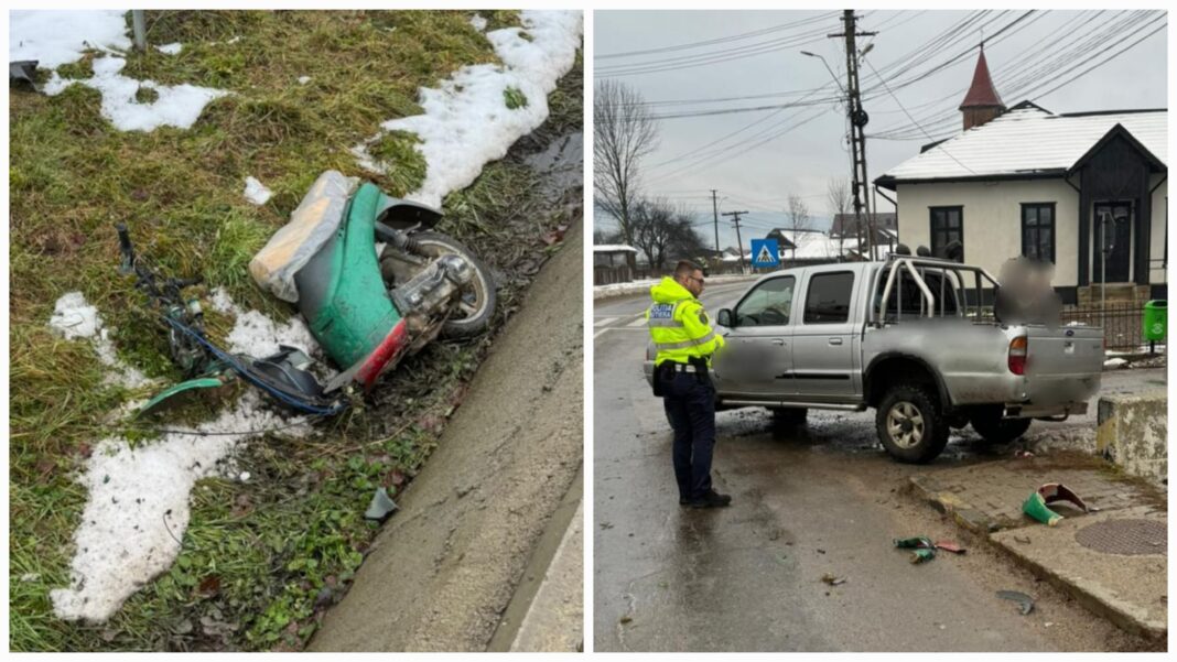 Un bărbat a murit și altul a fost rănit după ce motoscuterul lor s-a ciocnit cu o mașină