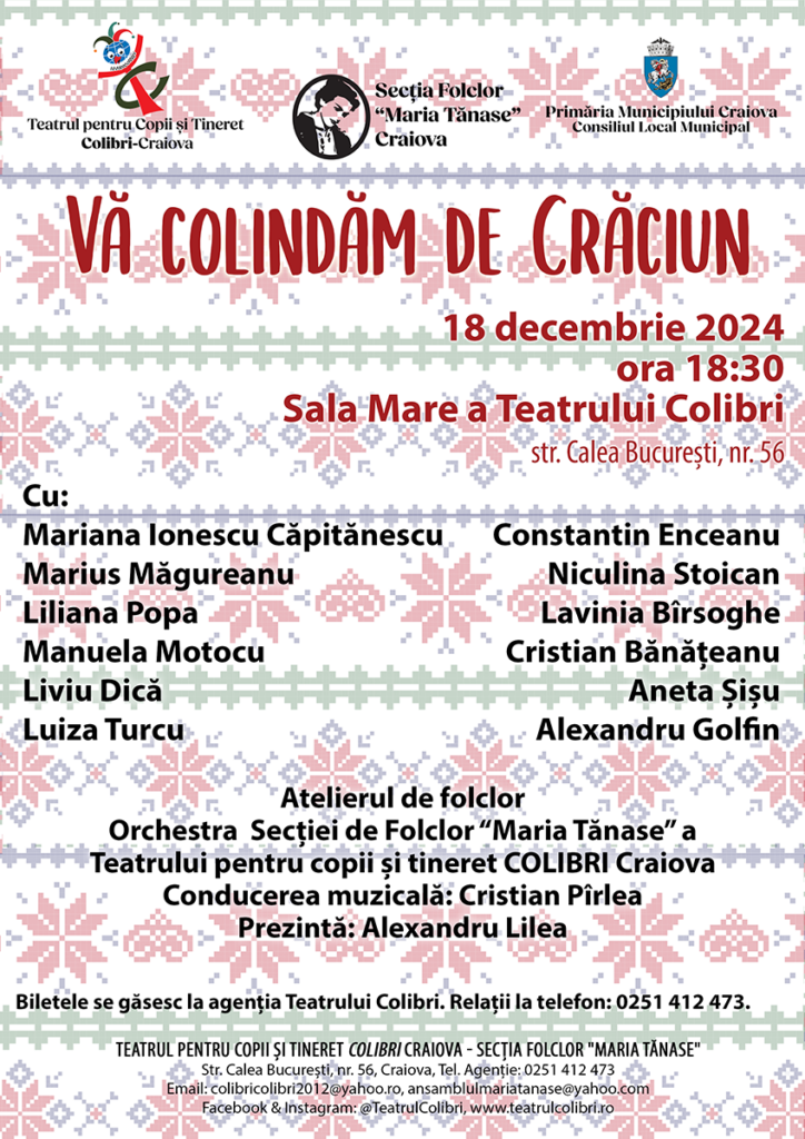 „Vă colindăm de Crăciun“ pe scena Teatrului Colibri Craiova