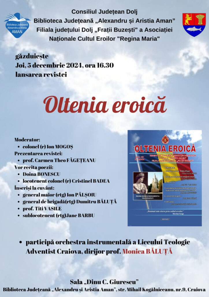 Craiova: Se lansează numărul 20 al revistei „Oltenia Eroică”