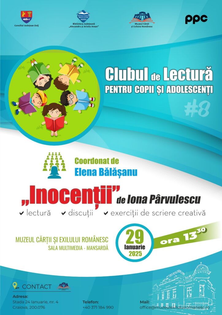 Craiova: „Clubul de lectură pentru copii și adolescenți” la Muzeul Cărții și Exilului Românesc