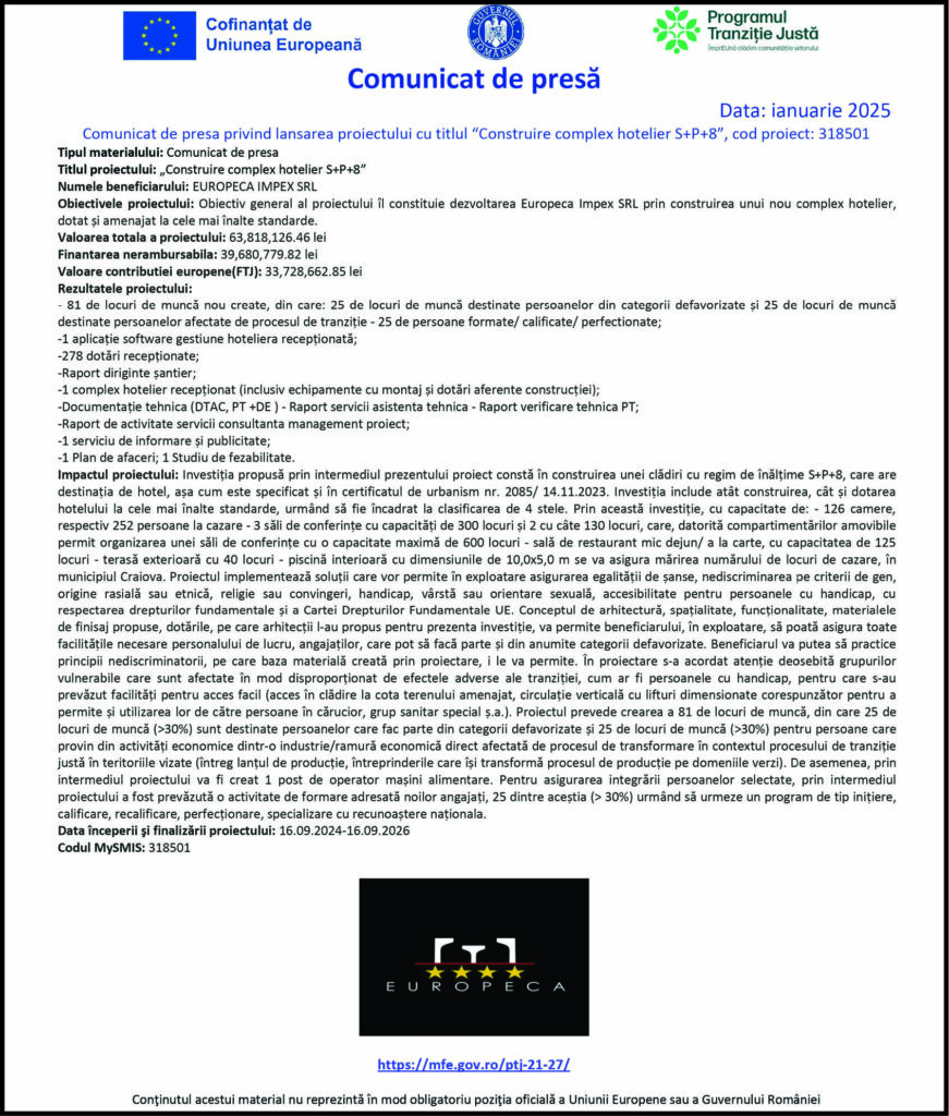 Lansarea proiectului cu titlul “Construire complex hotelier S+P+8”