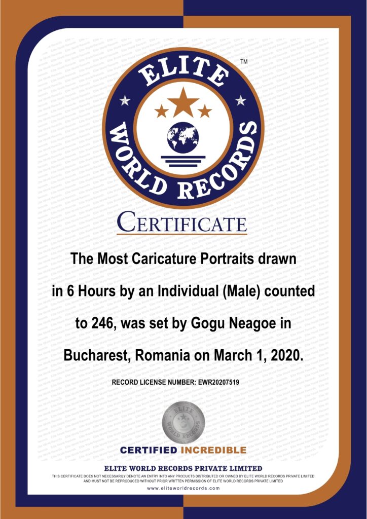 Caricaturistul Gogu Neagoe a obținut „recordul mondial al anului”. A realizat 246 de caricaturi în 6 ore fără pauză