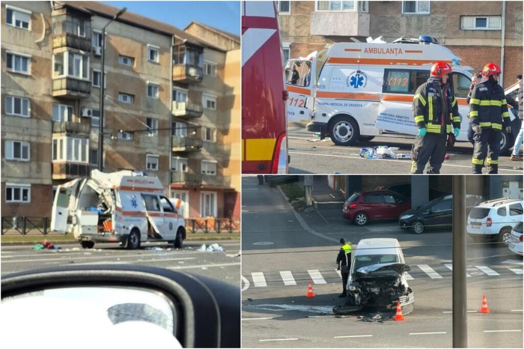Oradea: Accident grav între o ambulanţă şi două maşini. Șoferul, o asistentă şi pacientul, răniţi