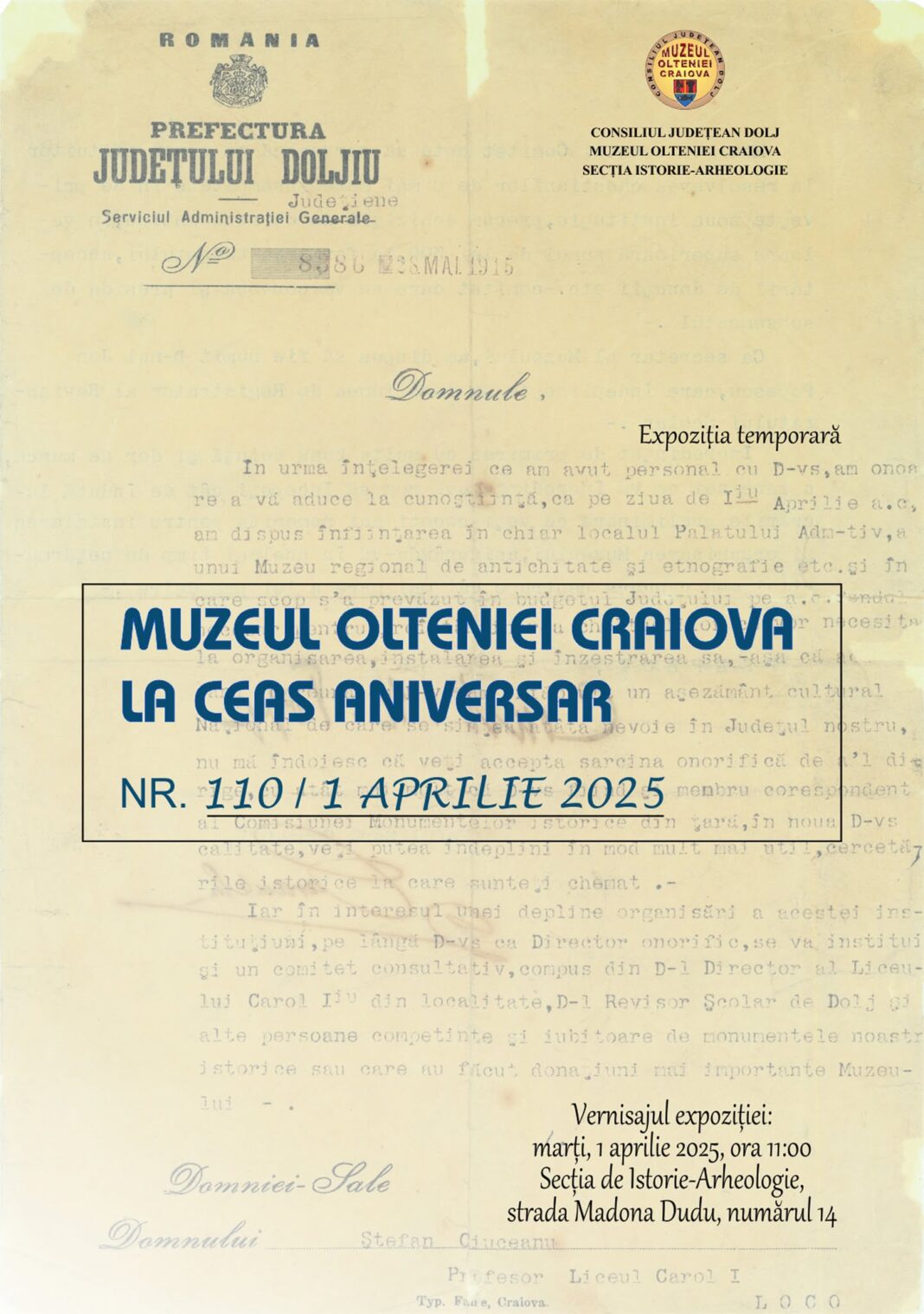 Muzeul Olteniei Craiova marchează 110 ani de existență printr-o expoziție aniversară
