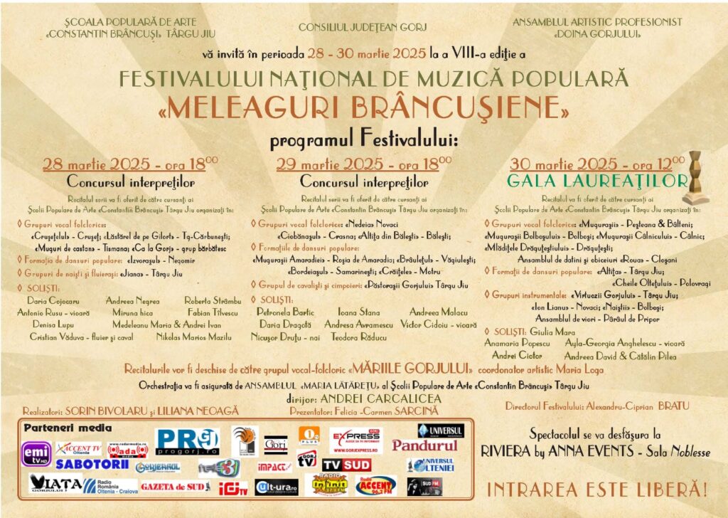 Festivalul Național de Muzică Populară „Meleaguri Brâncușiene”, la Târgu Jiu