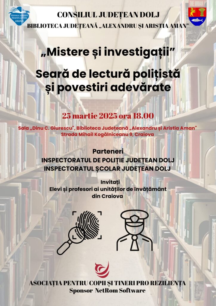 Craiova: Mistere și Investigații. Seară de lectură polițistă și povestiri adevărate, la „Aman“
