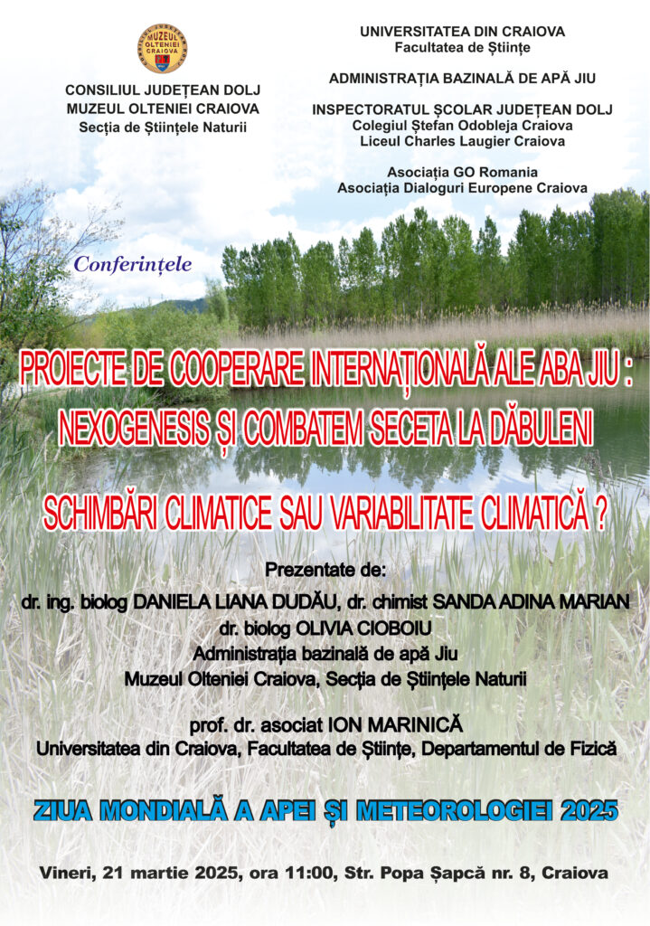 Protecția resurselor de apă și impactul variabilității climatice – Conferințe organizate de Muzeul Olteniei Craiova
