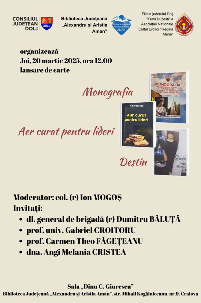 Lansarea volumelor: „Monografia”, „Aer curat pentru lideri” și „Destin”, la „Aman“