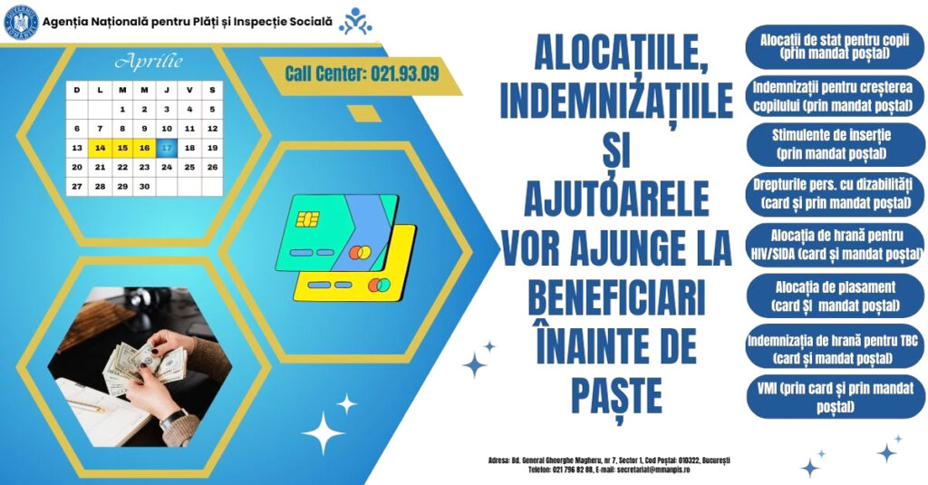 Alocațiile, indemnizațiile și ajutoarele vor ajunge la beneficiari înainte de Paște