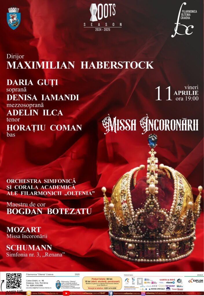 Filarmonica ”Oltenia” Craiova prezintă Missa Încoronării de Mozart și Renana de Schumann