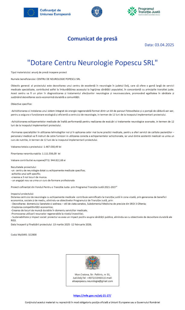 Începere proiect „Dotare Centru Neurologie Popescu SRL”