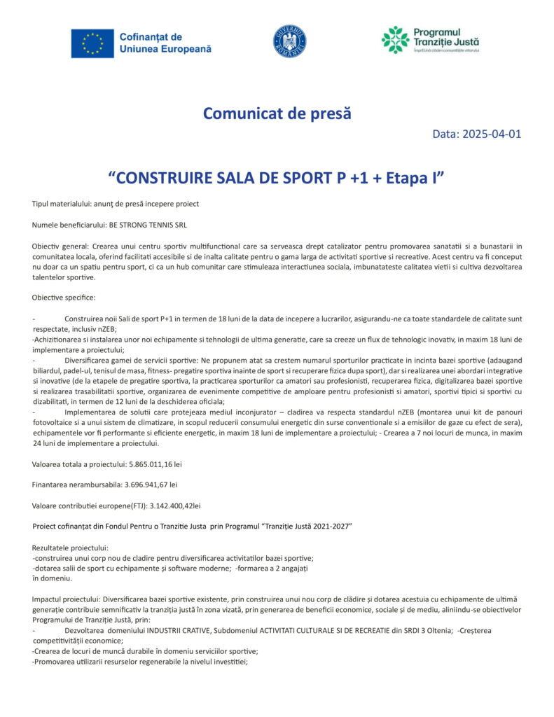 CONSTRUIRE SALA DE SPORT P +1 + Etapa I