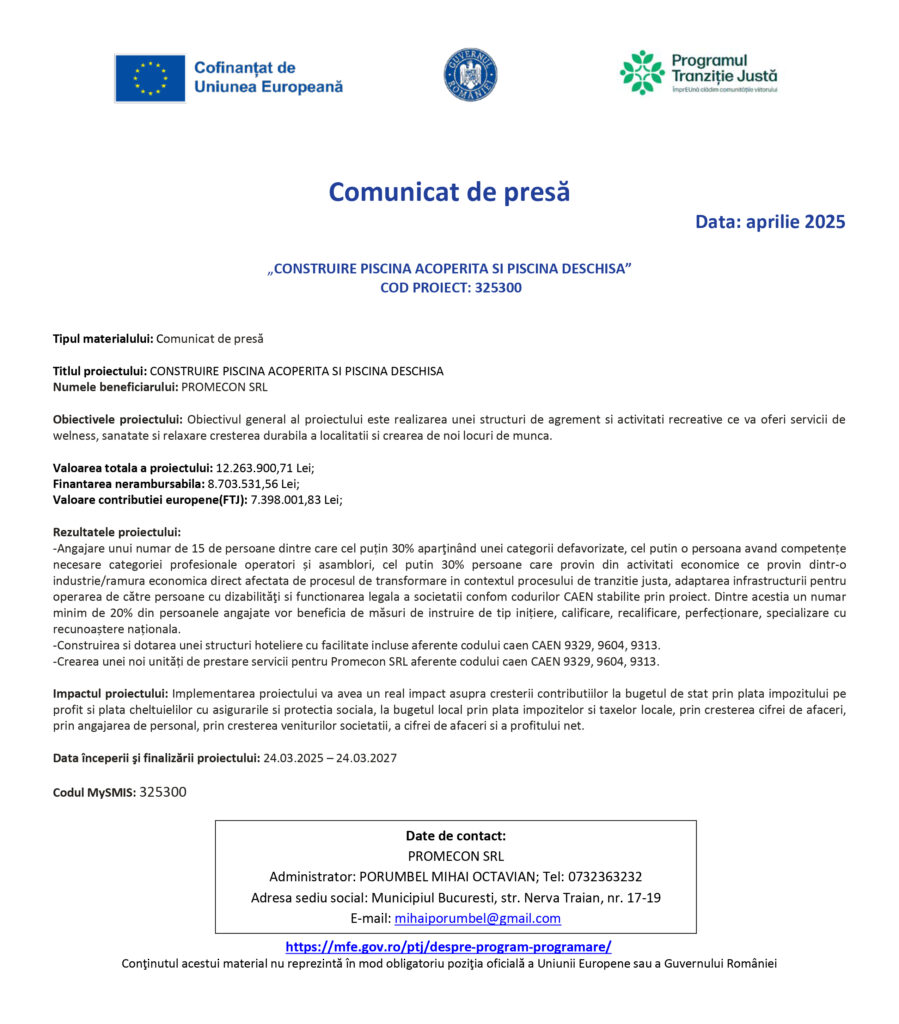 Construire piscină acoperită şi piscină deschisă