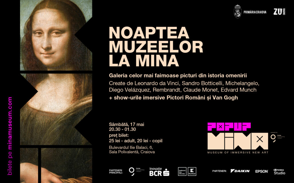 “Galeria celor mai faimoase picturi din istoria omenirii” de Noaptea Muzeelor la MINA Pop-Up Craiova