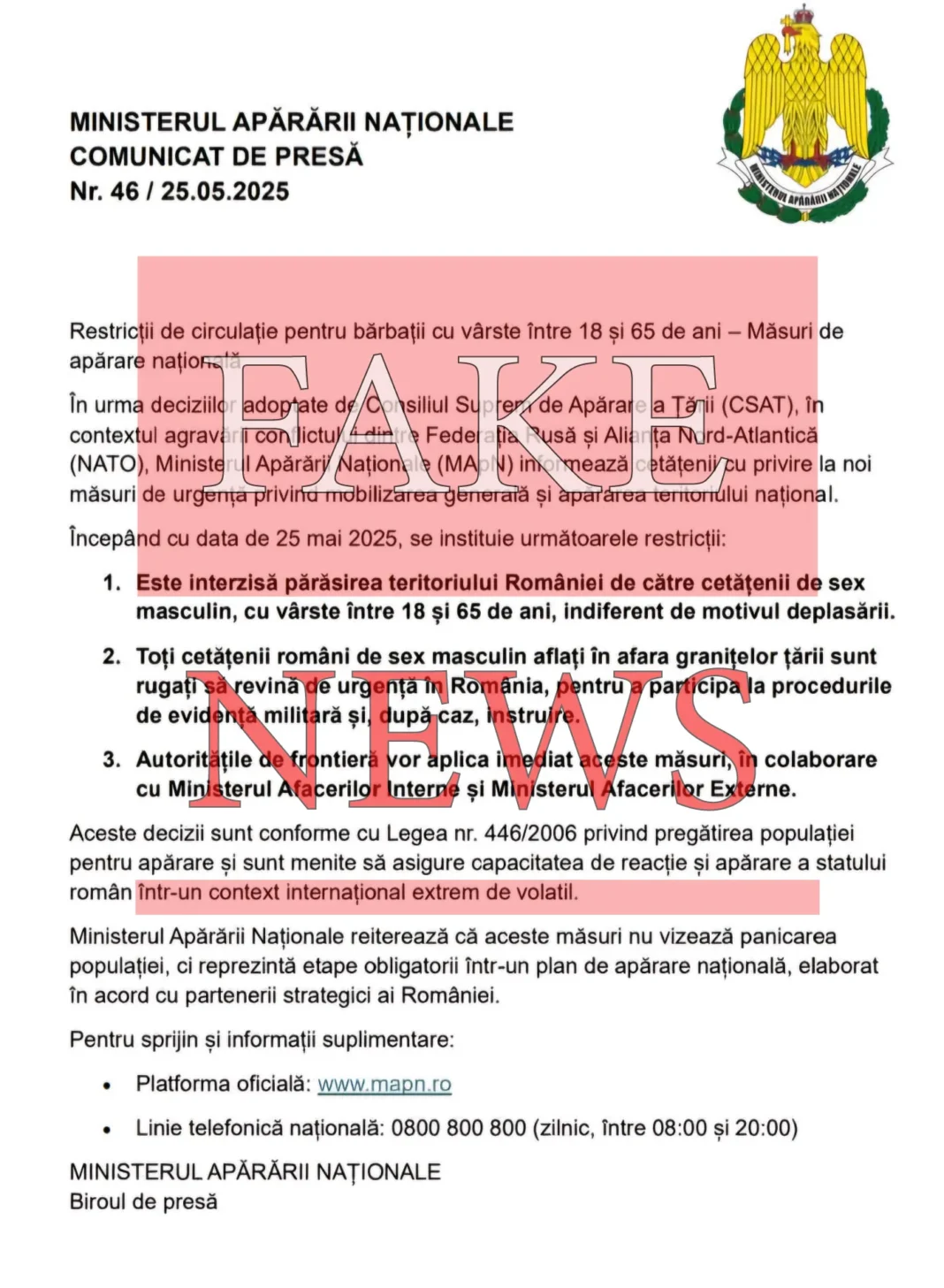 Noi falsuri despre așa-zise restricții de circulație pentru bărbați și retragerea militarilor americani din România, dezminţite de armată