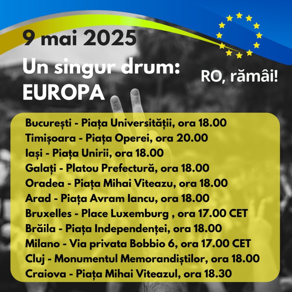 Manifestaţia „Un singur drum – Europa 9 Mai“, vineri, în Piaţa Universităţii
