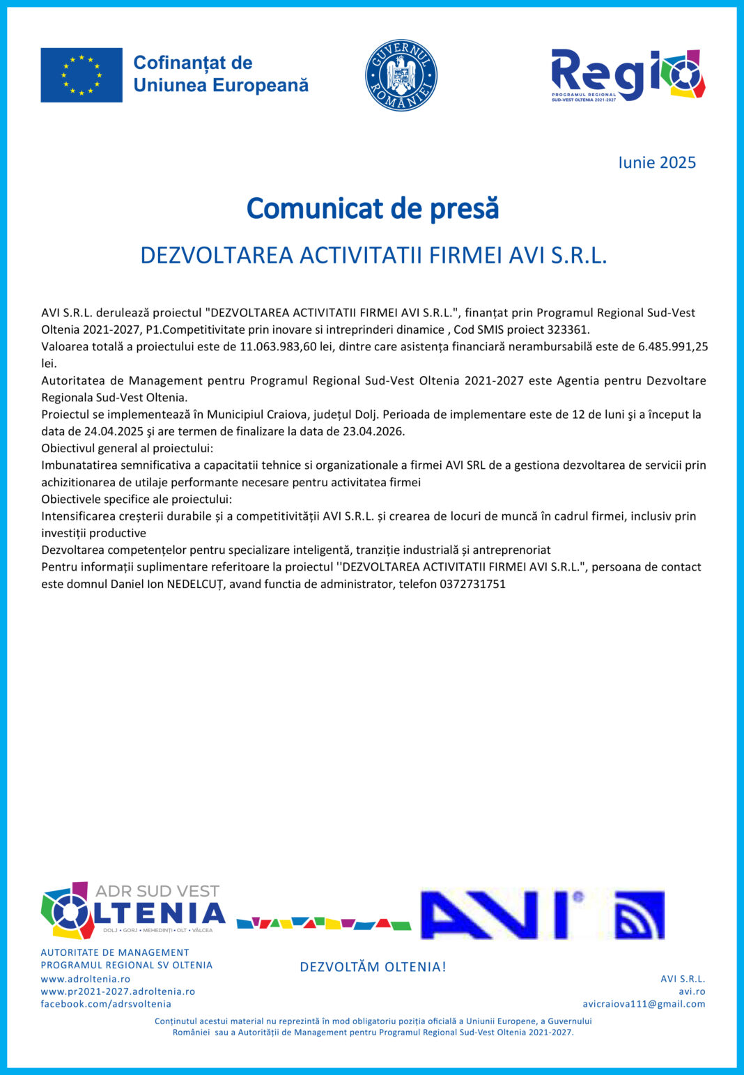 Dezvoltarea activităţii firmei AVI SRL