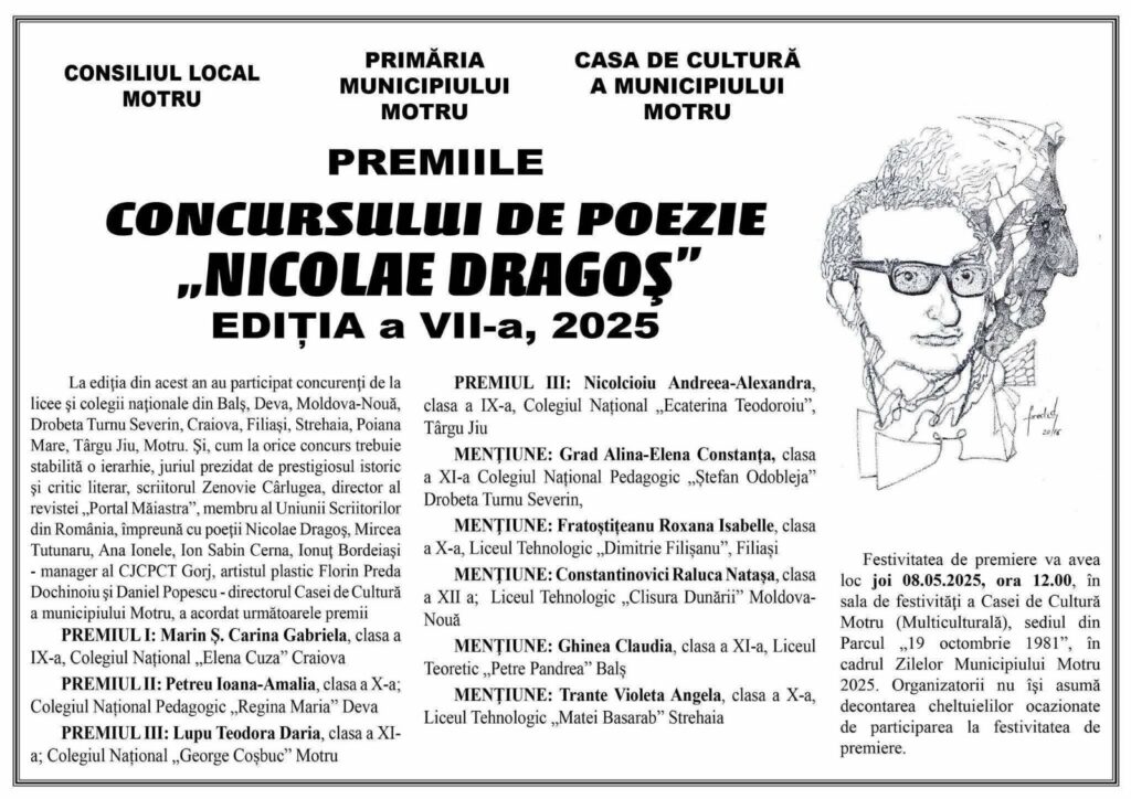 Concurs Național de Poezie „Nicolae Dragoș”, la Motru