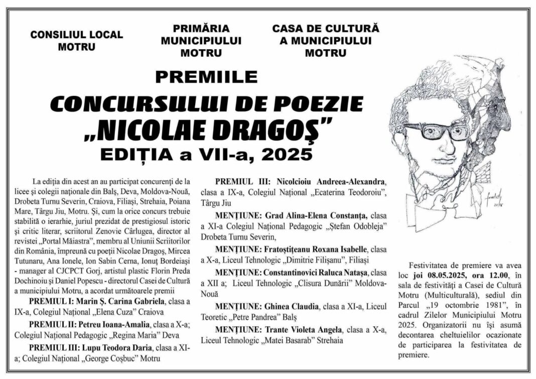 Concurs Național de Poezie „Nicolae Dragoș”, la Motru