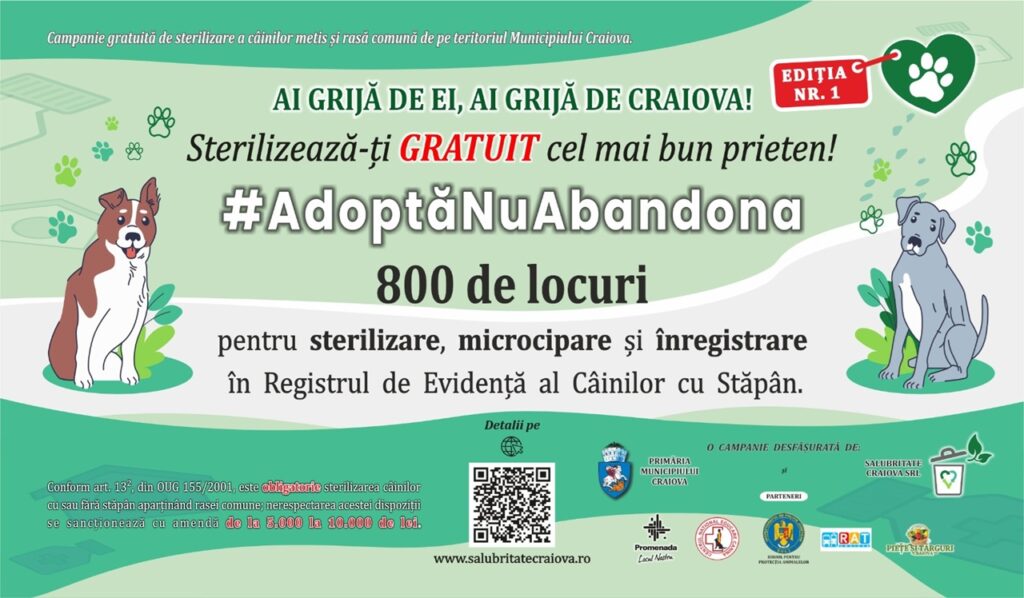 Craiova: Prima campanie gratuită de sterilizare a câinilor cu stăpân