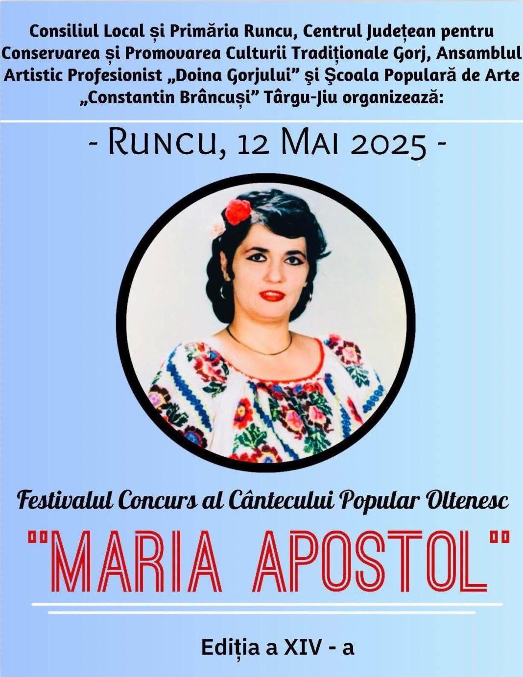9 mai 2025, termenul-limită pentru înscrierea la Festivalul-concurs de muzică populară oltenească „Maria Apostol” – ediția a XIV-a