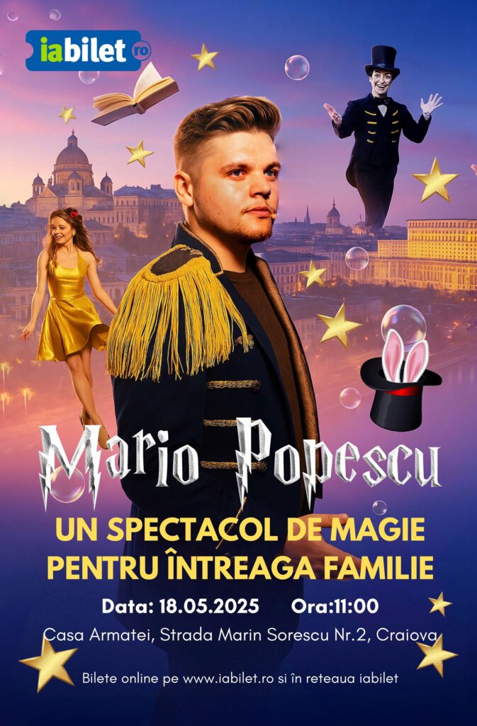 Magicianul Mario Popescu aduce magia la Craiova! Spectacol interactiv pentru copii, la Casa Armatei