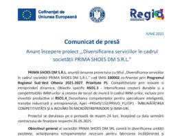 Anunț începere proiect ,,Diversificarea serviciilor în cadrul societății PRIMA SHOES DM S.R.L.”