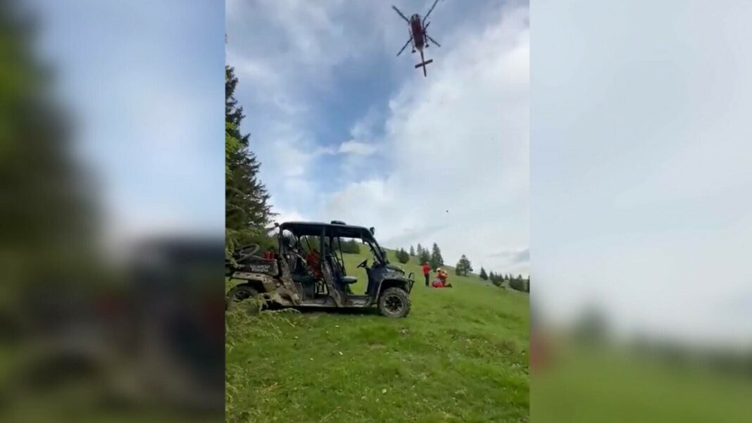 Un turist în vârstă de 37 ani din Bucureşti, care s-a accidentat grav duminică pe un traseu de mountain-bike din Azuga, a fost evacuat de pe munte cu ajutorul elicopterului IGAv-SMURD de la POA Braşov.