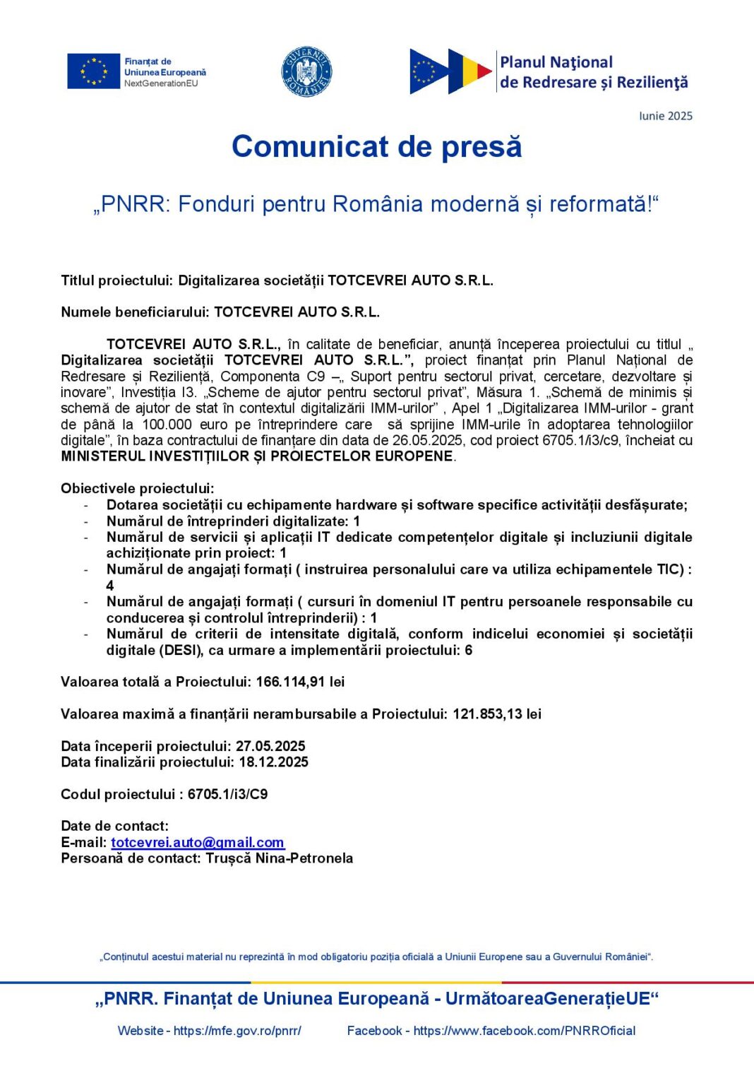 „PNRR: Fonduri pentru România modernă și reformată!“