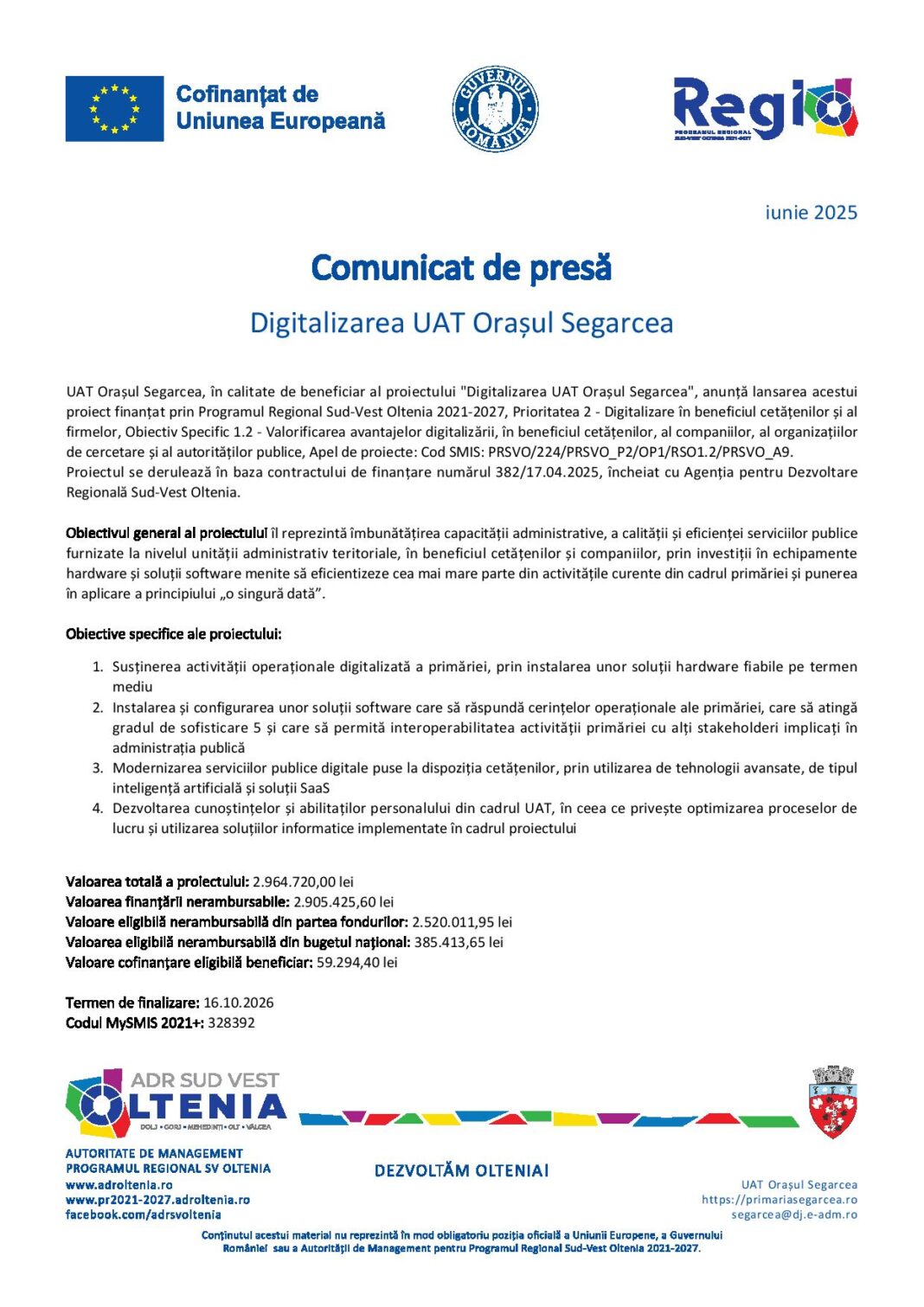 Digitalizarea UAT Orașul Segarcea