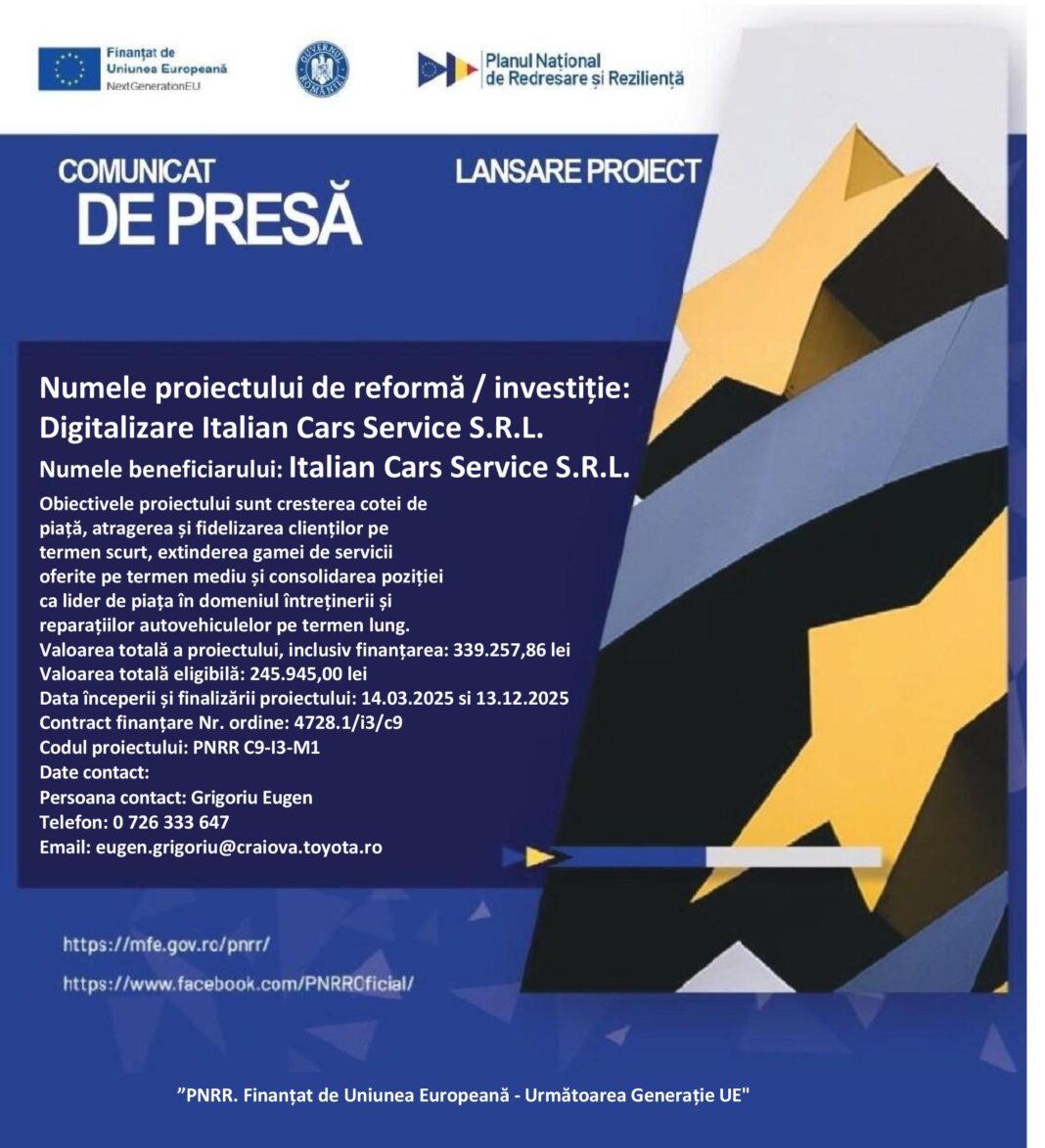 Numele proiectului de reformă/investiție: Digitalizare Italian Cars Service S.R.L.  