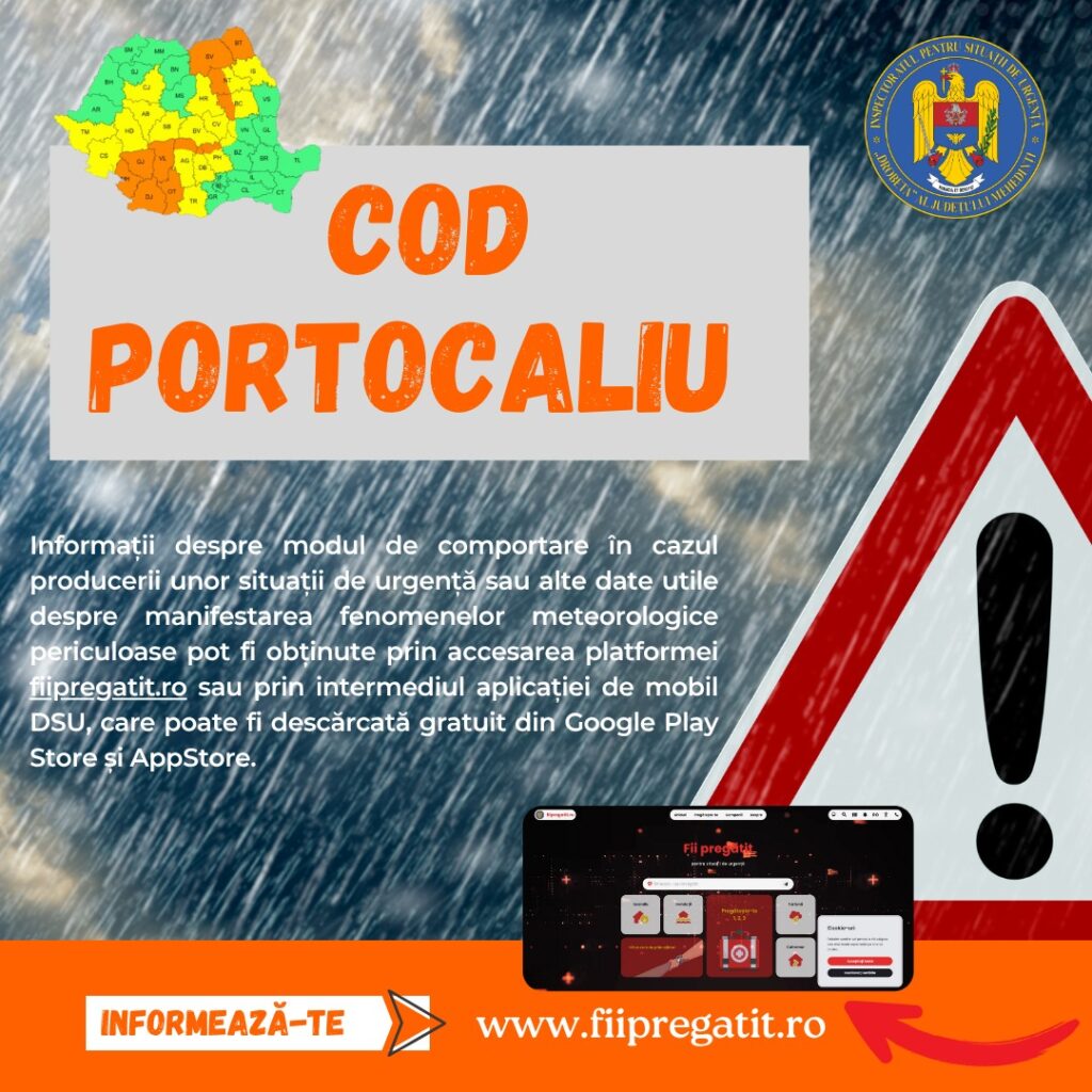Cod portocaliu de instabilitate atmosferică accentuată în Oltenia