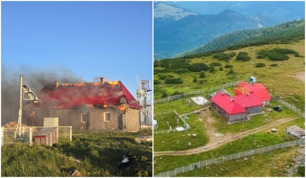 Cabana şi stația meteorologică de pe Vârful Vlădeasa, în flăcări