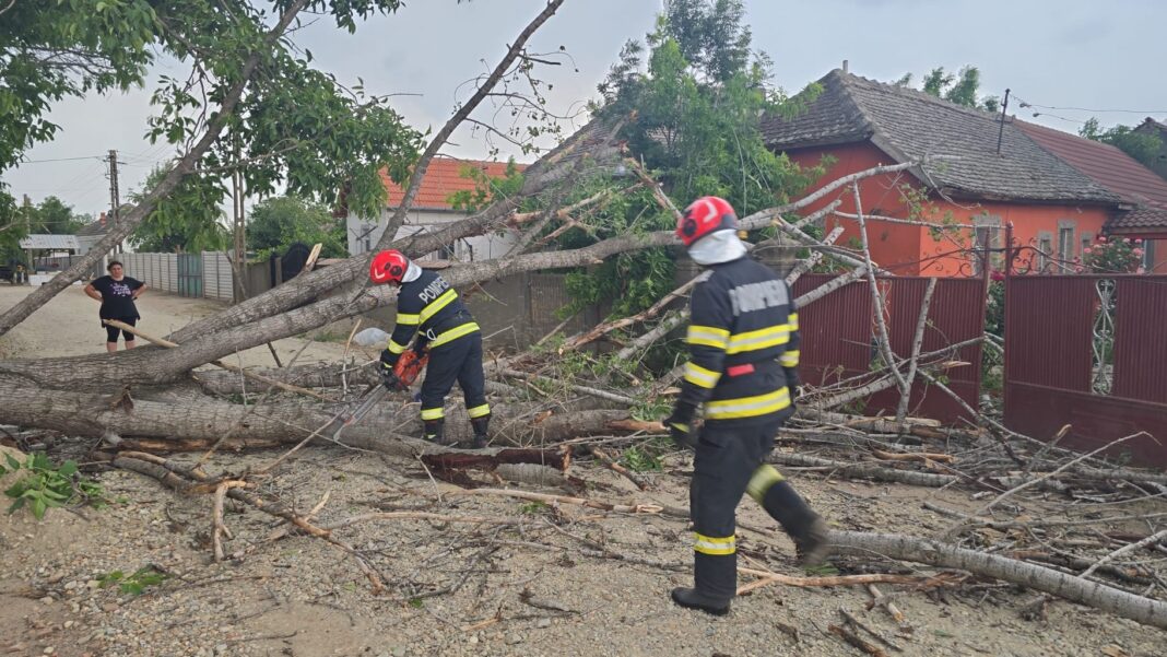 pomp0 Pompierii doljeni au intervenit la case inundate și copaci doborâți de furtună