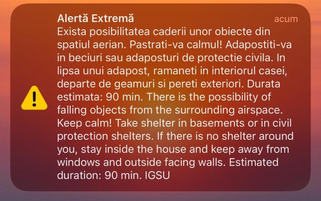 Mesaj de avertizare RO-Alert pentru populaţia din zona de graniţă cu Ucraina